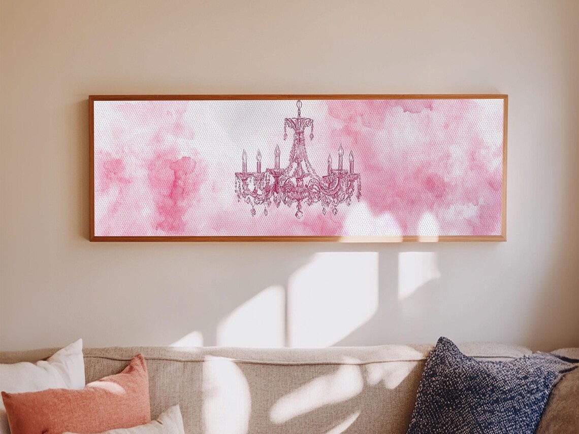 Pink Watercolor Crystal Chandelier Horizontal Elegant Wall Art Poster - Image 6