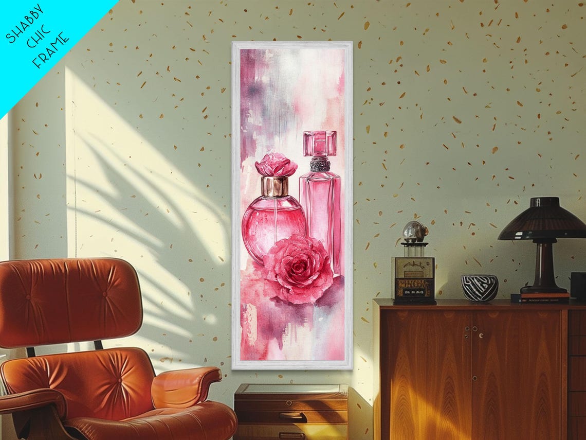 Pink Perfume Bottles Rose Watercolor Romantic Vanity Art Poster