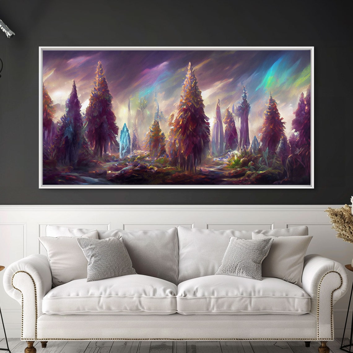Psychedelic Pine Forest At Dusk With Purple Orange Sky Trippy Print - Image 4
