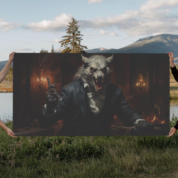 Victorian Werewolf Gentleman Portrait Dark Academia Horror Wall Art