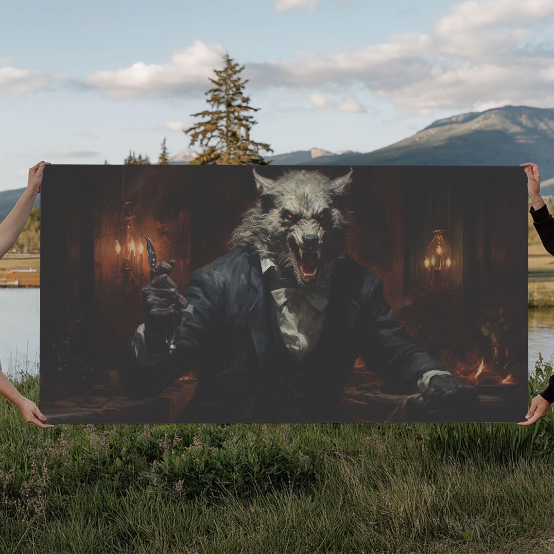 Victorian Werewolf Gentleman Portrait Dark Academia Horror Wall Art