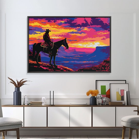 The Rider Kitsch Western Decor Framed Print Western Dorm Room Decor Wild West Wall Art Home Decor