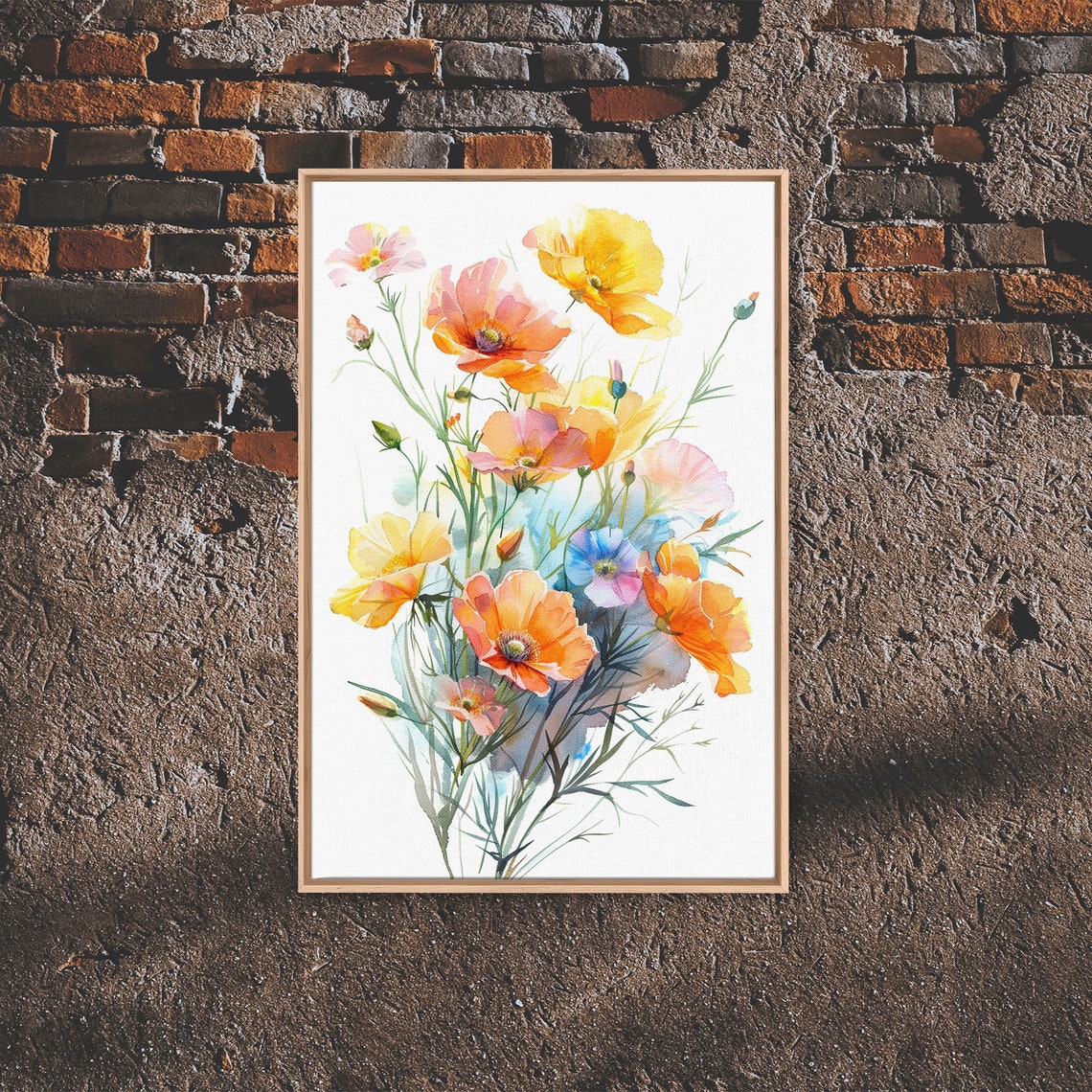 Watercolor Orange Wild Poppies Bouquet White Background Floral Poster - Image 5