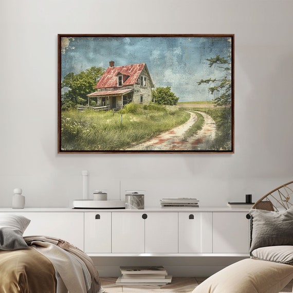 Watercolor Painting Of An Old Red Farmhouse Framed Print Wall Art Prints Rustic Farmhouse Decor Minimalist Art Kitsch Decor