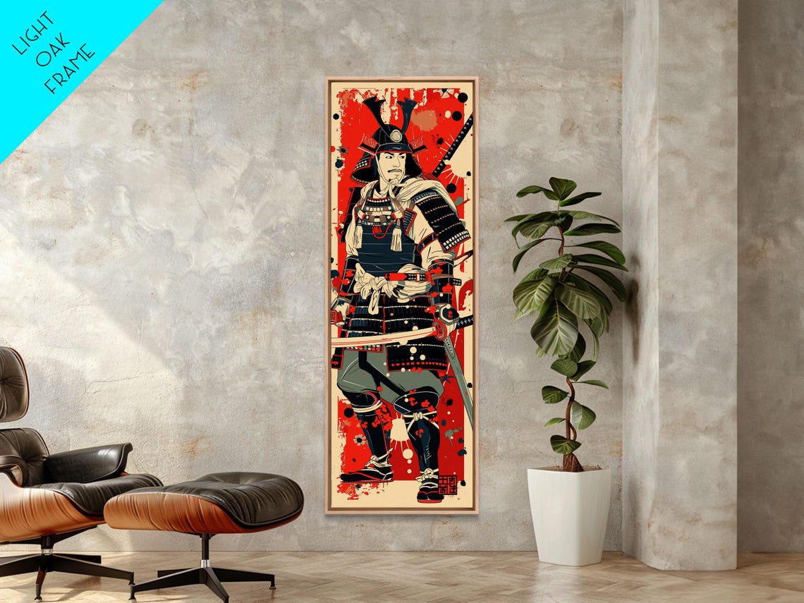 Japanese Samurai Warrior Armor Red Background Bold Art Poster - Image 6
