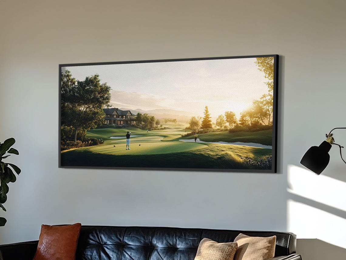 Golf Course Sunset Print Panoramic Landscape Art Rustic Decor Above Bed Artwork Gift Idea Extra Wide Horizontal Wall Art - Image 6