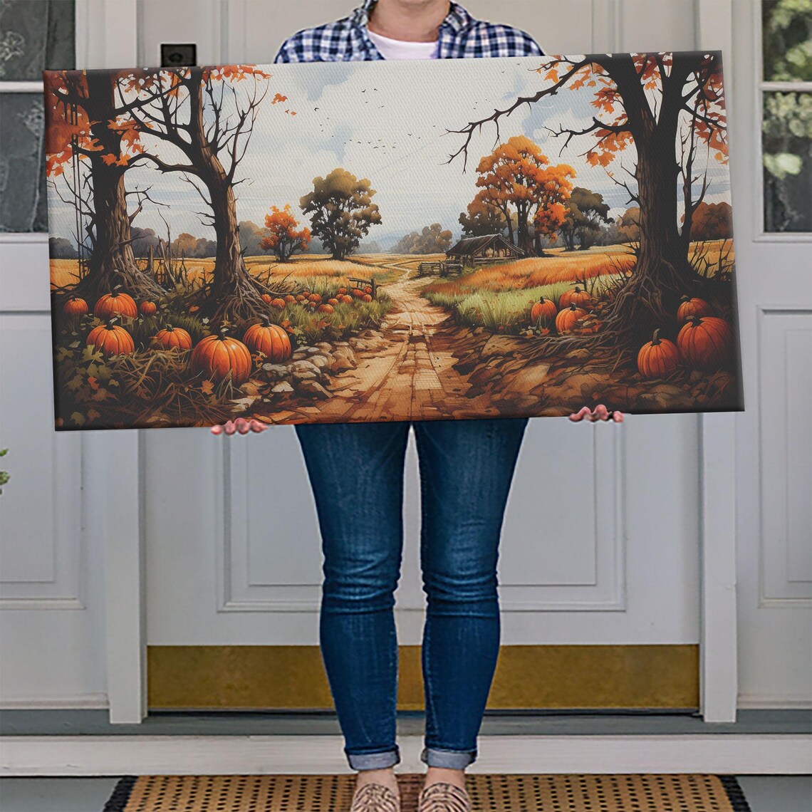 Autumn Pumpkin Patch Fall Harvest Landscape Rustic Country Wall Art Poster - Image 4