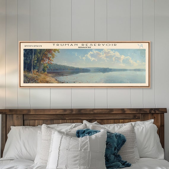 Truman Reservoir Missouri Panoramic Wall Art Framed Print Lake House Decor Travel Poster Beautiful Lake Scene Bedroom Decor