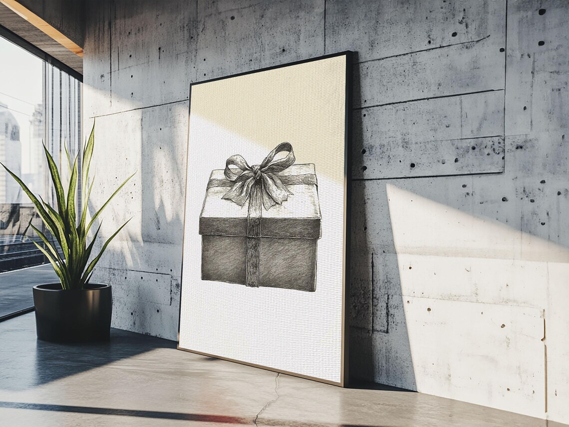 Christmas Gift Box Sketch Elegant Bow Minimalist Holiday Wall Poster - Image 3