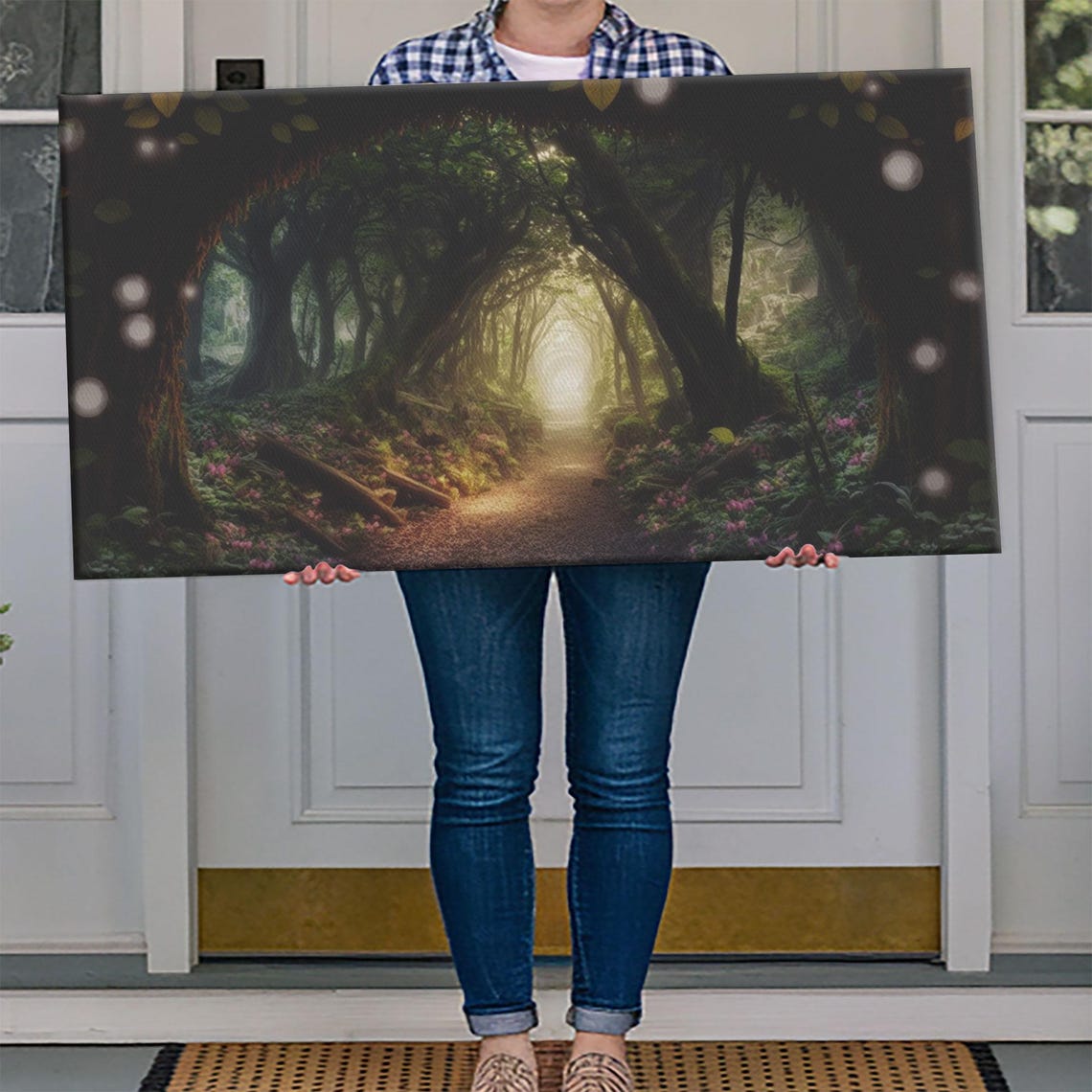 Enchanted Forest Path Tree Tunnel Glowing Light Bokeh Magic Poster - Image 4