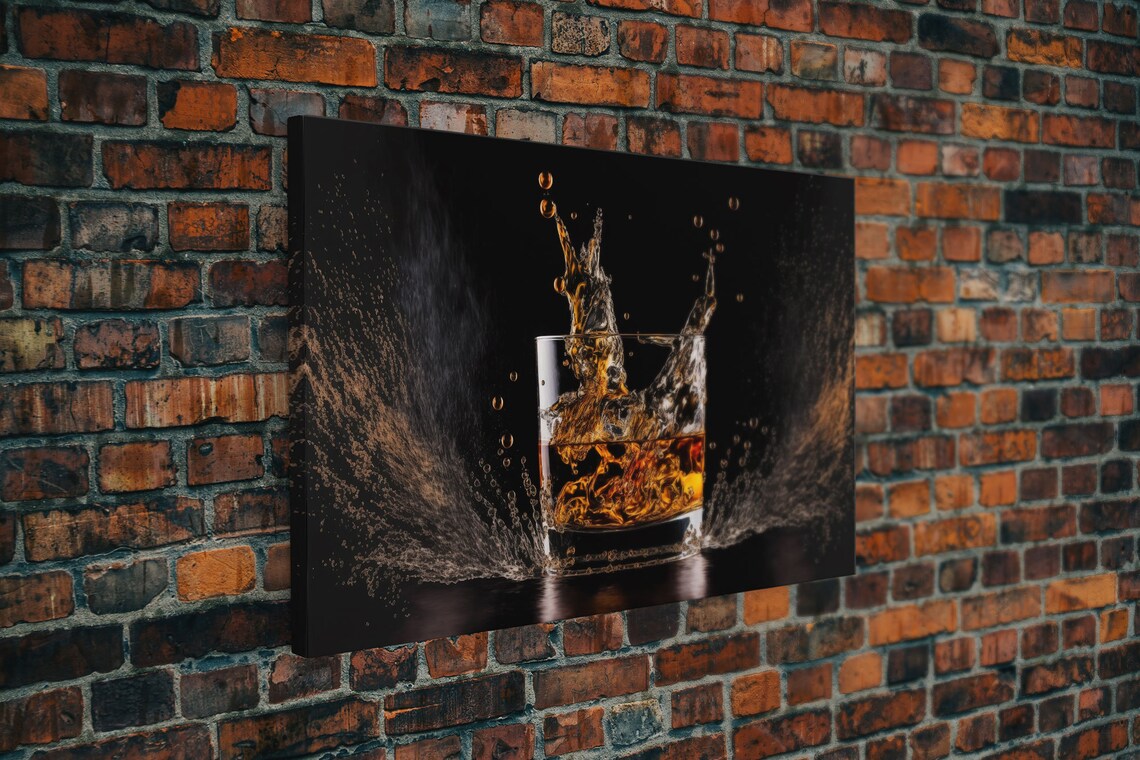 Ice Falling Into Whiskey Glass Splash Dramatic Amber Bar Drink Art Poster - Image 5
