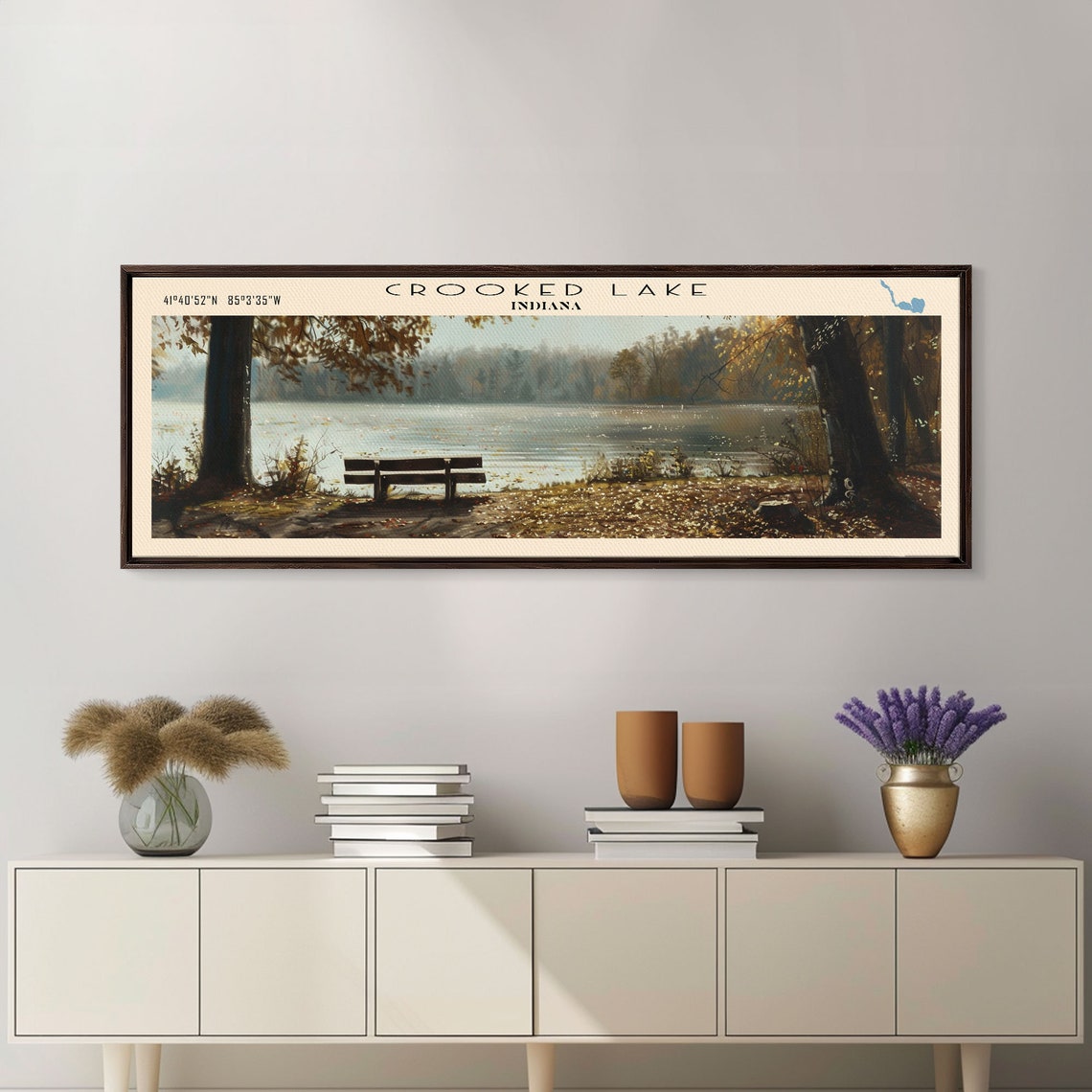 Crooked Lake Indiana Autumn Bench Fall Lakeside View Travel Poster - Image 4