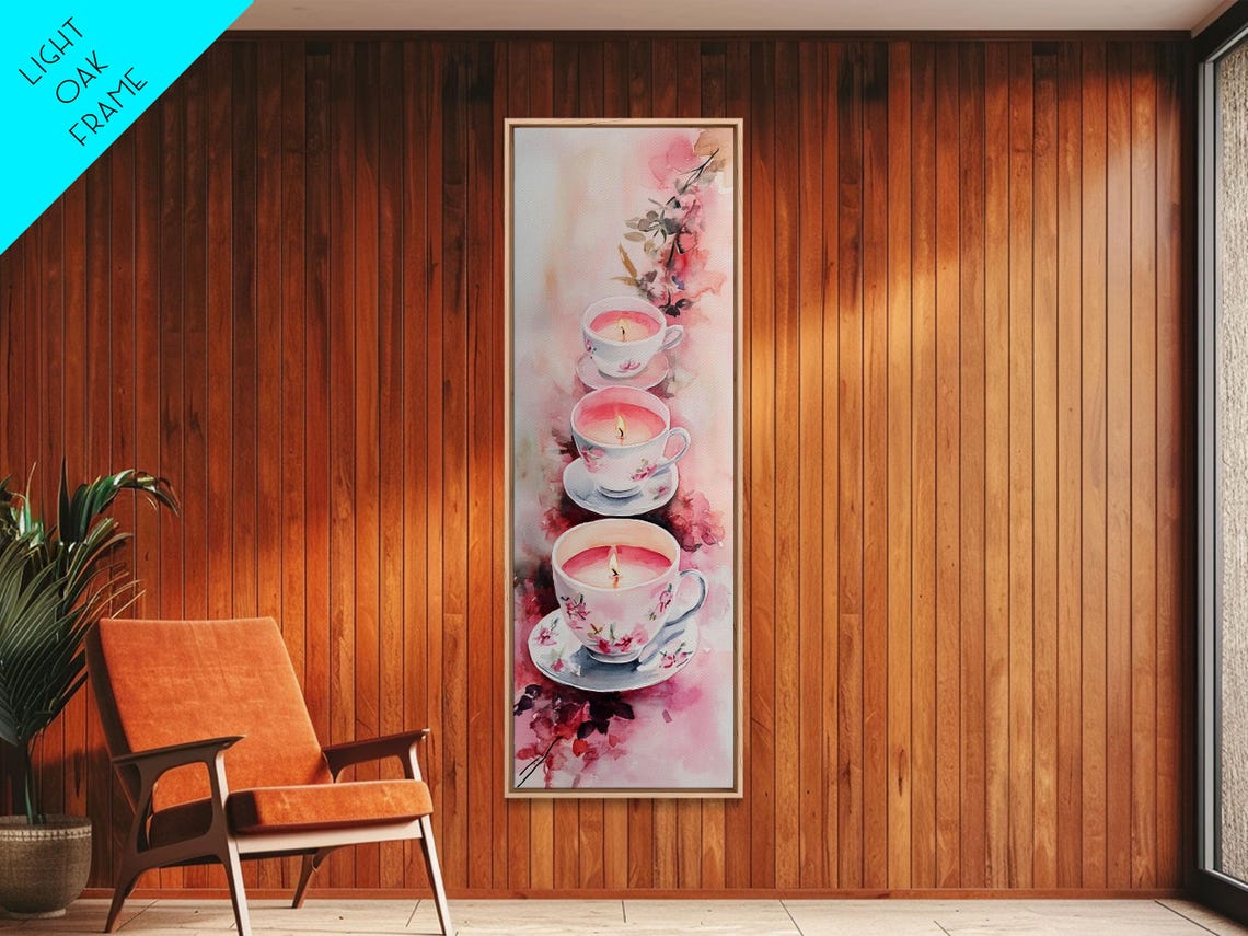 Tea Light Candle Print Cottagecore Wall Art Whimsical Art Rustic Decor Pink Abstract Art Light Pink Wall Art Vertical Art - Image 2