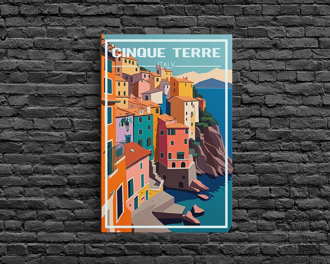 Cinque Terre Italy Travel Poster, Coastline Art Print