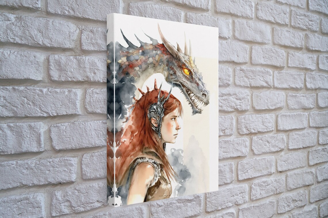 The Dragon Girl Dragon Painting Print Dragon Art Fantasy Art Fantasy Painting Wall Art Girl And Her Dragon Gamer Gift Wall Deco - Image 3
