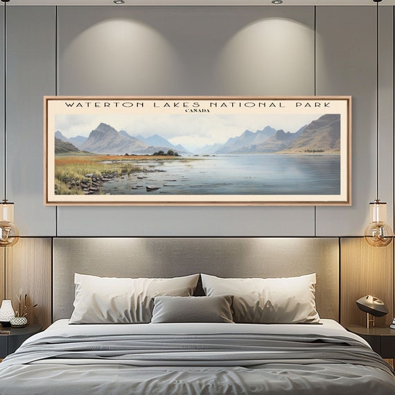 Waterton Lakes National Park Travel Print Wall Art Panoramic Travel Poster Retro Style Home Decor Wall Hanging Travel Gift Idea