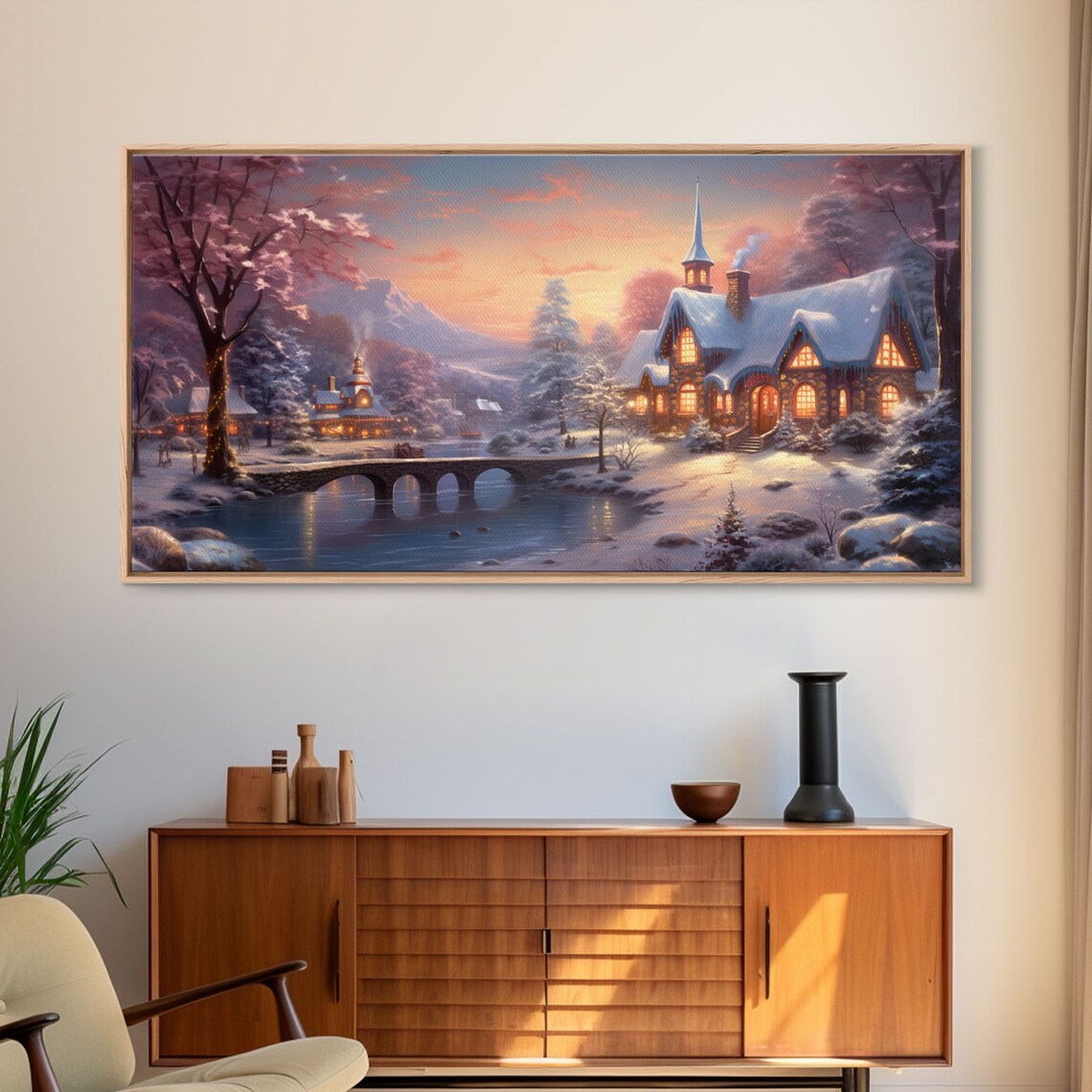 Winter Victorian Village Whimsical Art Print