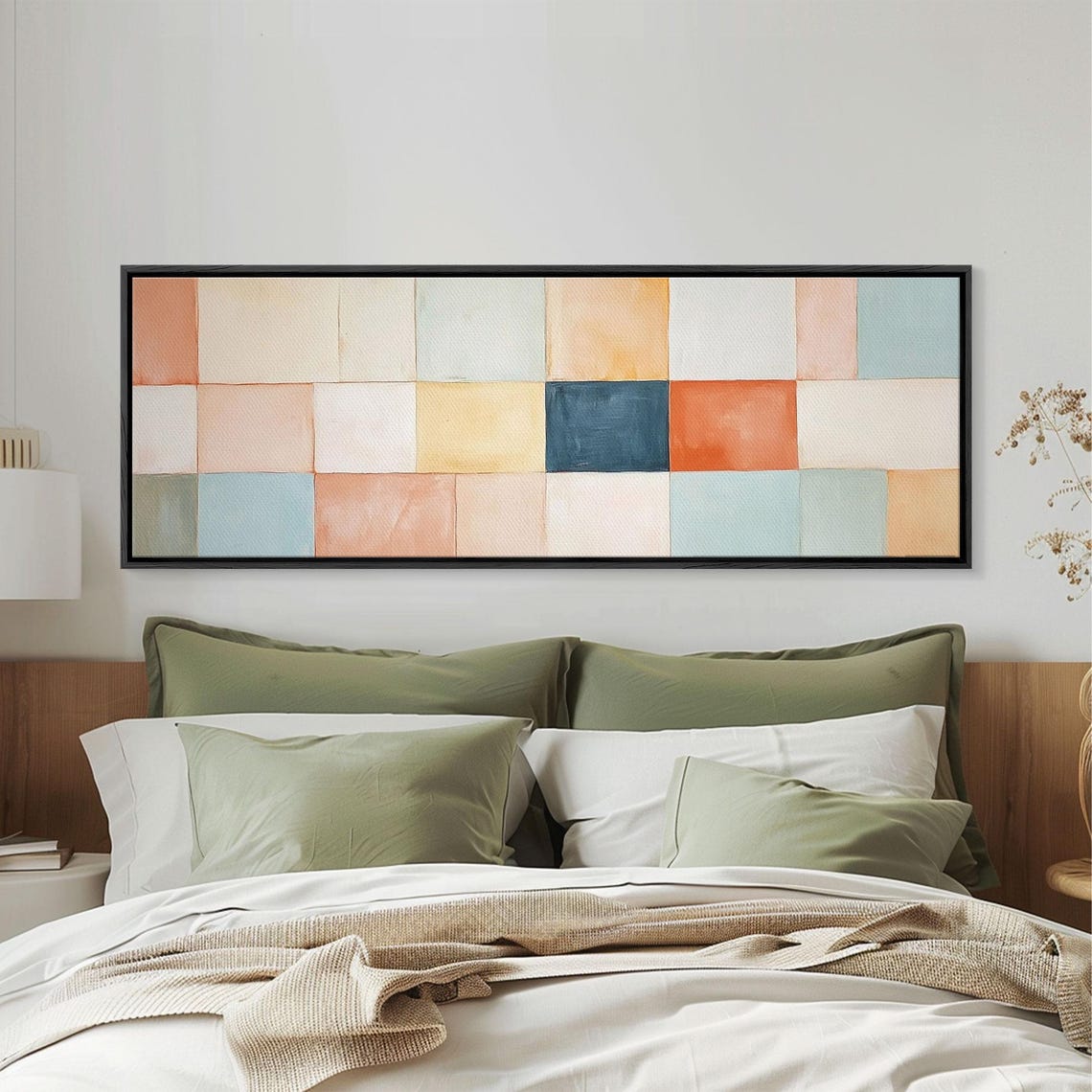 Mid Century Modern Abstract Watercolor Square Grid Panoramic Poster - Image 6