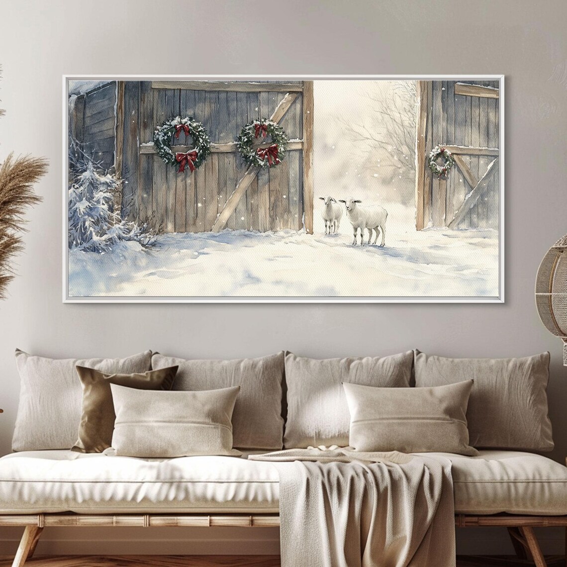 Snowy Barn Christmas Scene, Farmhouse Art Print - Image 3