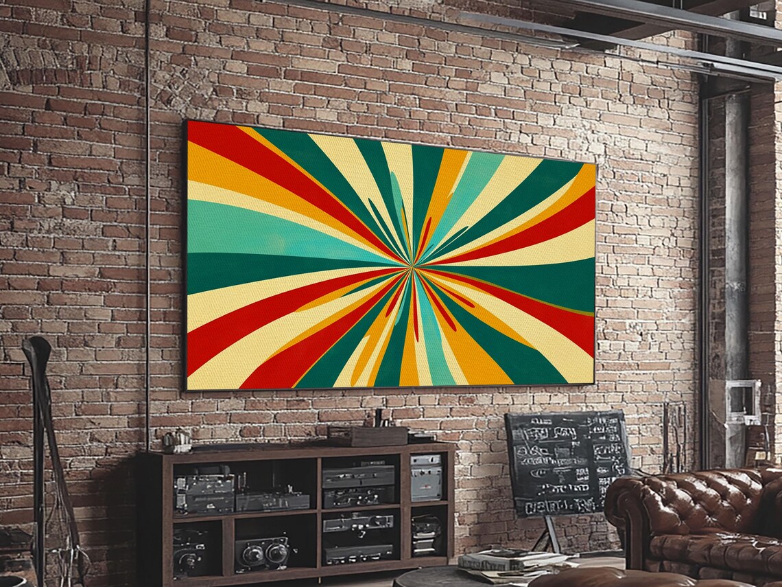 Retro 1950s Starburst Sun Rays Red Yellow Teal Vintage Print - Image 5