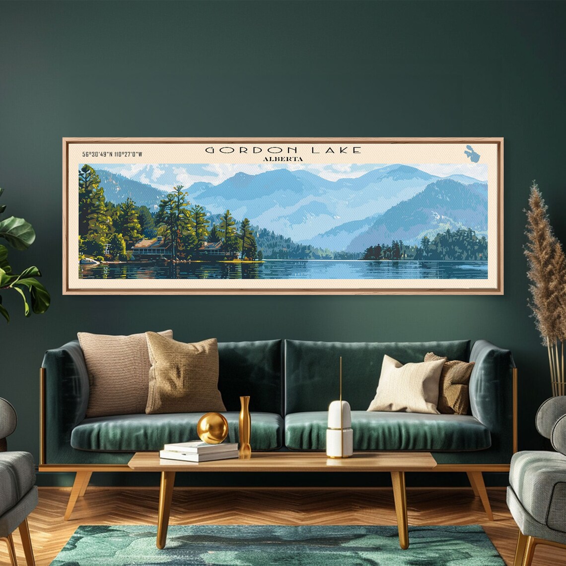Gordon Lake Alberta Mountain Ranges Lakeside Cabin Lodge View Poster - Image 2