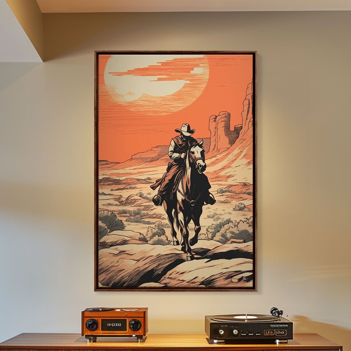 Lonely Cowboy On Horseback Giant Sun Desert Trail Western Art Poster - Image 6