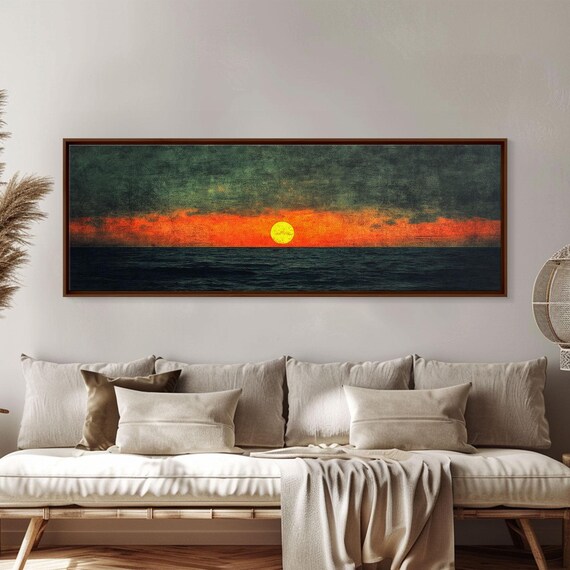 H E A T W A V E Boho Minimalist Wall Art Wood Framed Print Moody Wall Decor Mid Century Modern Sunset Painting Ocean Painting