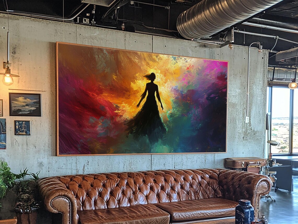 Woman Silhouette Fiery Abstract Color Storm Vibrant Wall Art Poster - Image 2