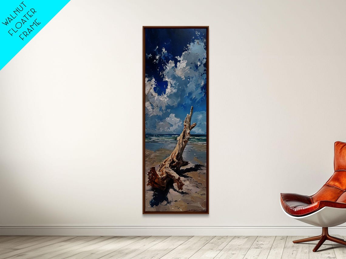 Driftwood On Sandy Beach Under Dramatic Clouds Moody Coastal Poster - Image 6