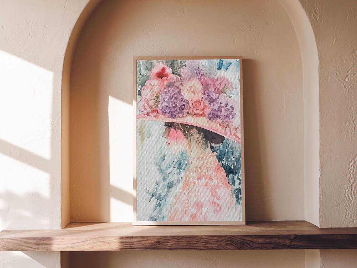 Woman Floral Hat Watercolor Portrait Garden Blossom Elegant Poster - Image 5