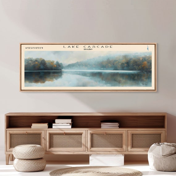 Lake Cascade Framed Print Panoramic Lake House Decor Wall Art Travel Poster Beautiful Lake Painting Nature Art