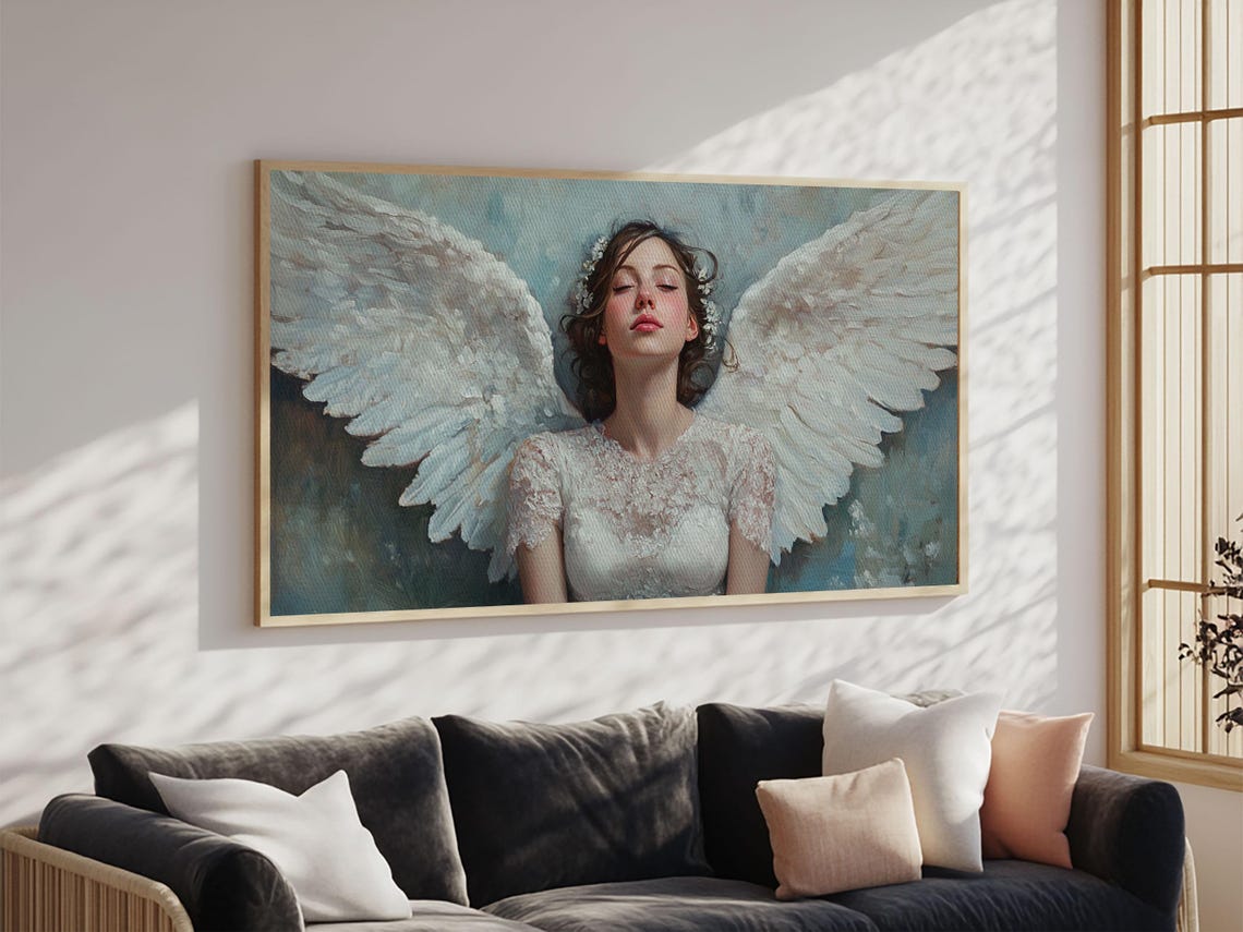 Heavenly Angel Spread White Wings Peaceful Celestial Art Poster - Image 3