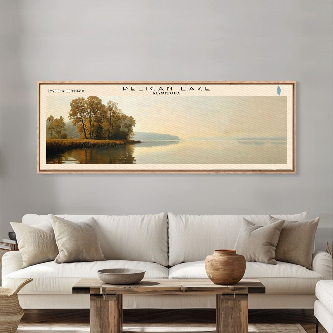 Pelican Lake Manitoba Misty Dawn Golden Trees Calm Water Travel Poster - Image 5