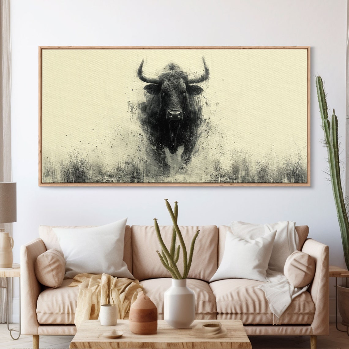Charging Black Bull Ink Sketch Dramatic Western Style Poster - Image 3