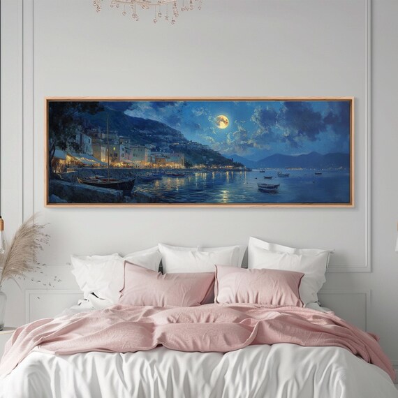 Portofino at Night, Italy Landscape Art Print