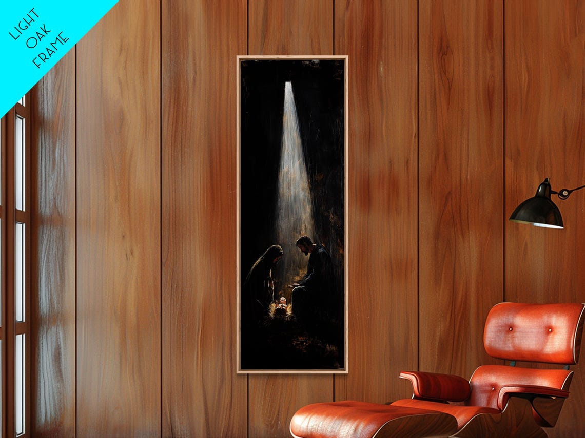 Dark Dramatic Nativity Scene Holy Light Christmas Wall Art Poster - Image 2