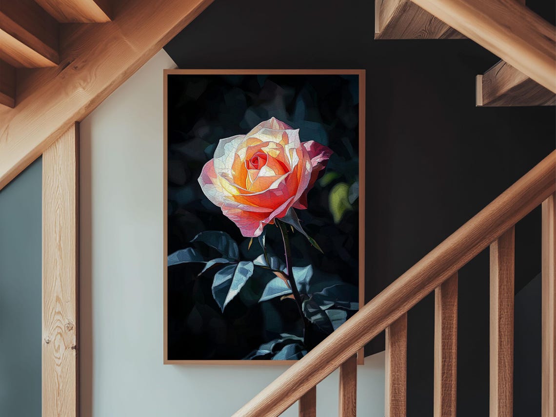 Yellow Rose Abstract Painting Print Rose Painting Wall Art Gift For Her Wall Decor Vintage Painting Rose Still Life Art Living Room Art - Image 3