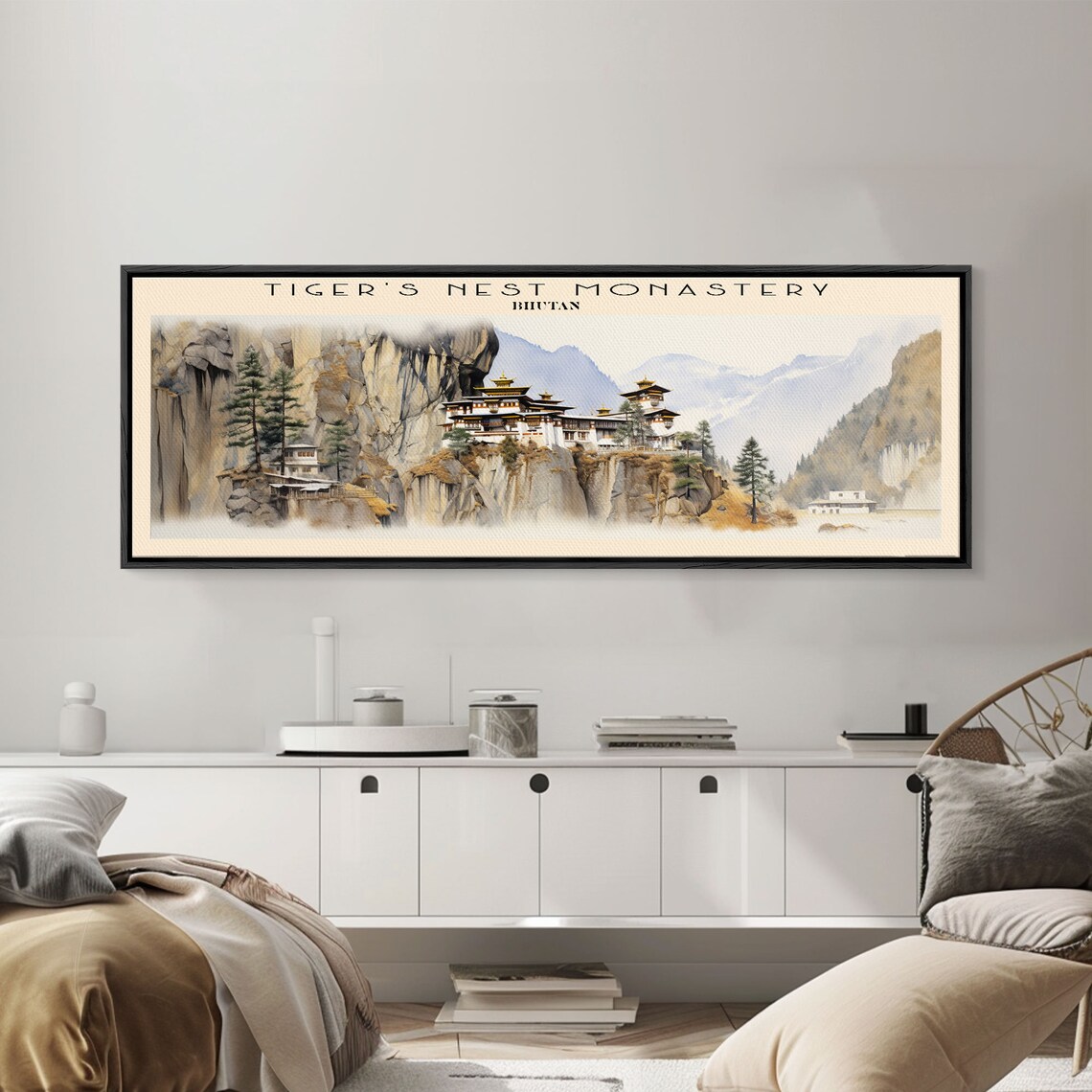 Tigers Nest Monastery Bhutan Cliffside Temple Mountain Watercolor Travel Poster - Image 5