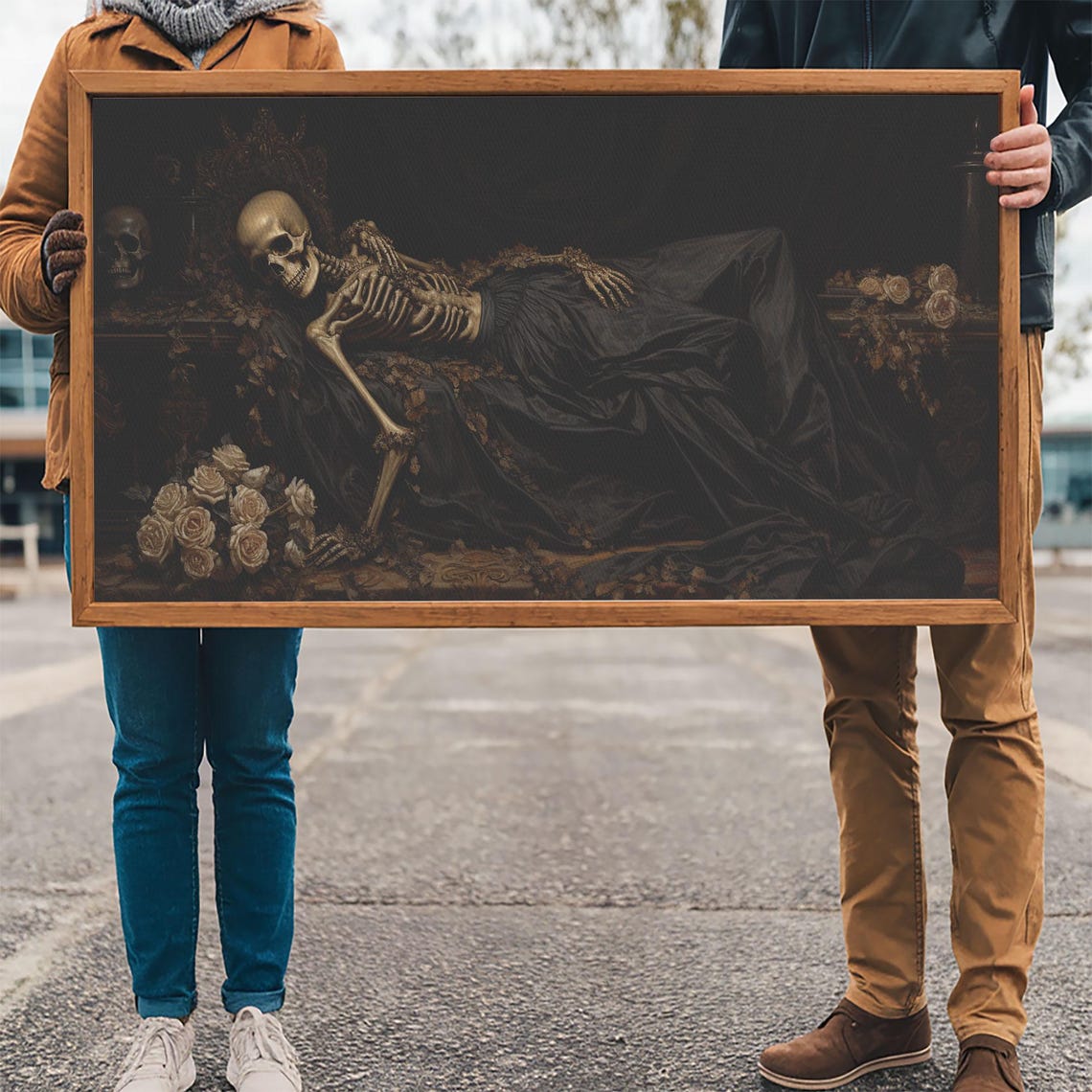 Reclining Skeleton Among Roses In Dark Romantic Gothic Art Poster - Image 3