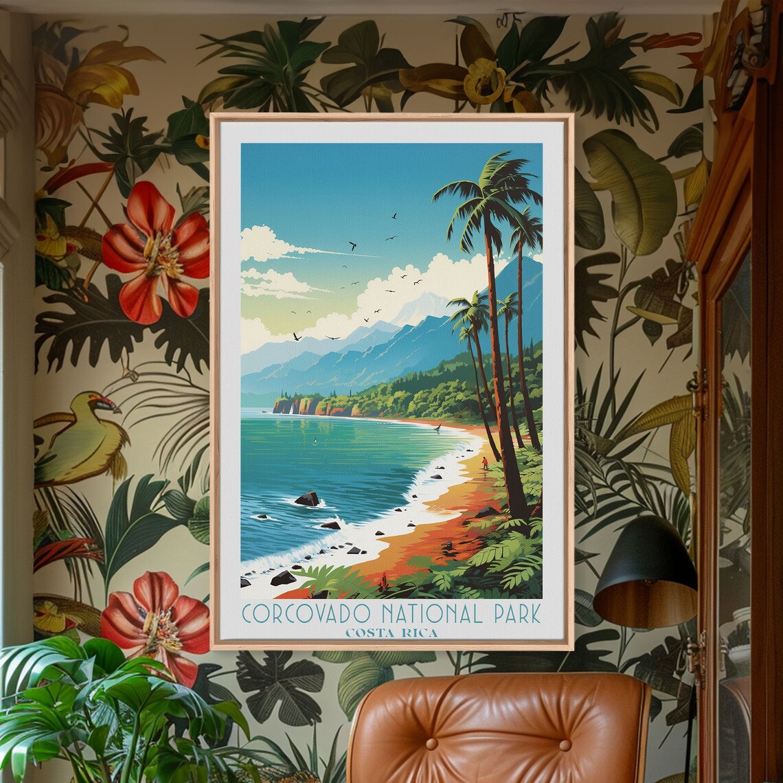 Corcovado National Park Costa Rica Palm Beach Mountain View Poster - Image 2