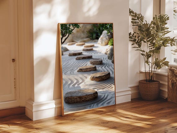 Zen Garden Path, Minimalist Wabi Sabi Art Print