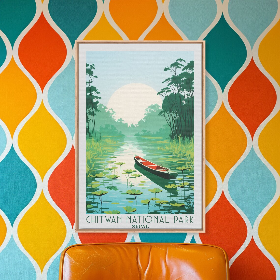 Chitwan National Park Nepal Jungle River Canoe Lily Pads Sunrise Travel Poster - Image 6