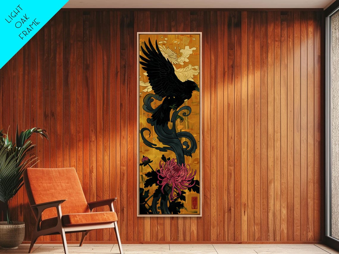 Print Japanese Eagle In Flight Over Chrysanthemum Flowers Bold Traditional Art For Statement Wall Piece Cultural Home Decor - Image 2