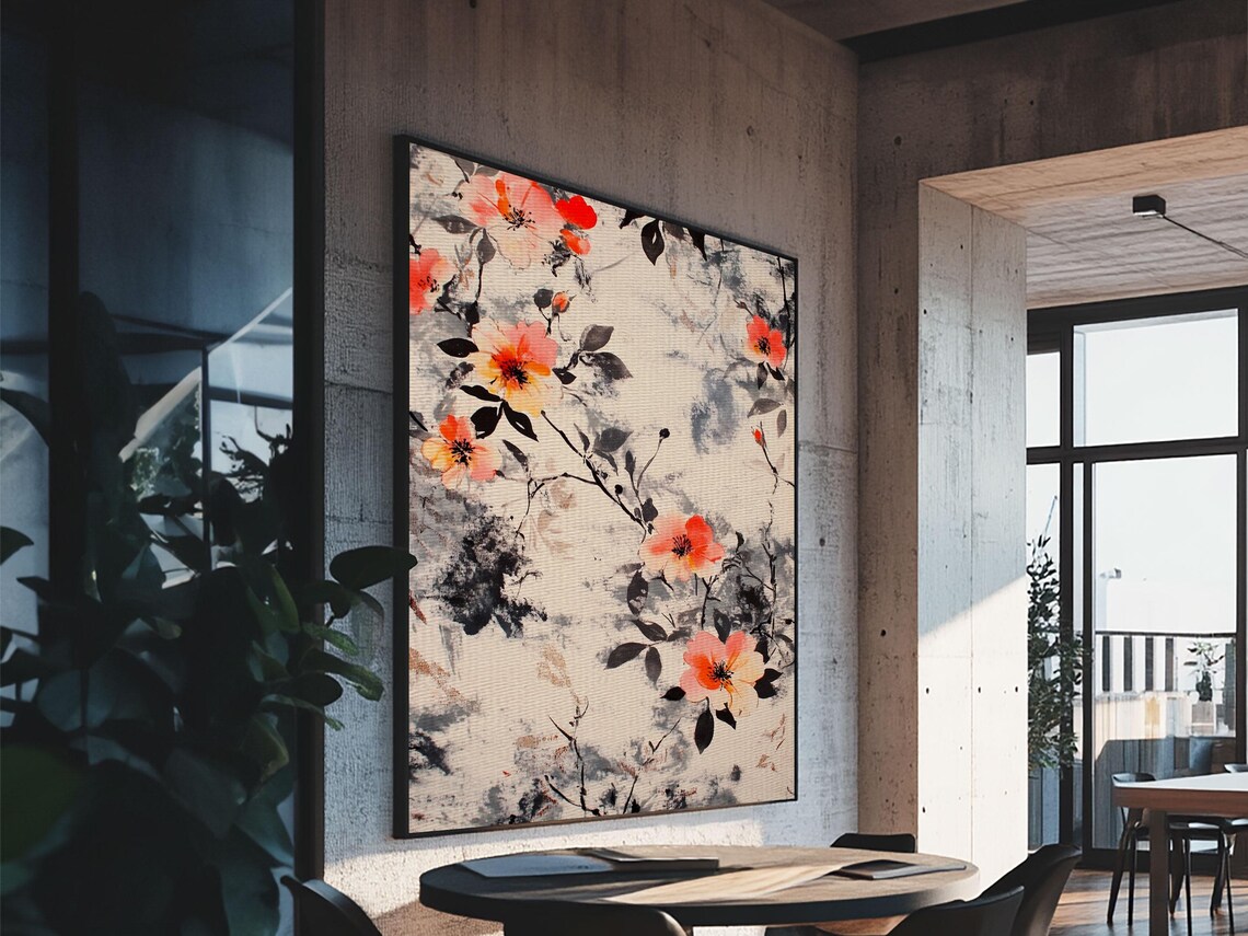 California Poppy Blossom Pattern Vintage Floral Farmhouse Art Print - Image 3