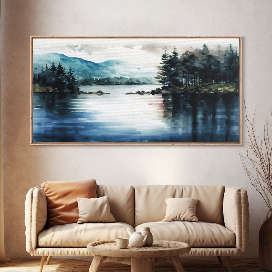 Subdued Whimsical Lakehouse Watercolor Art Print - Image 4