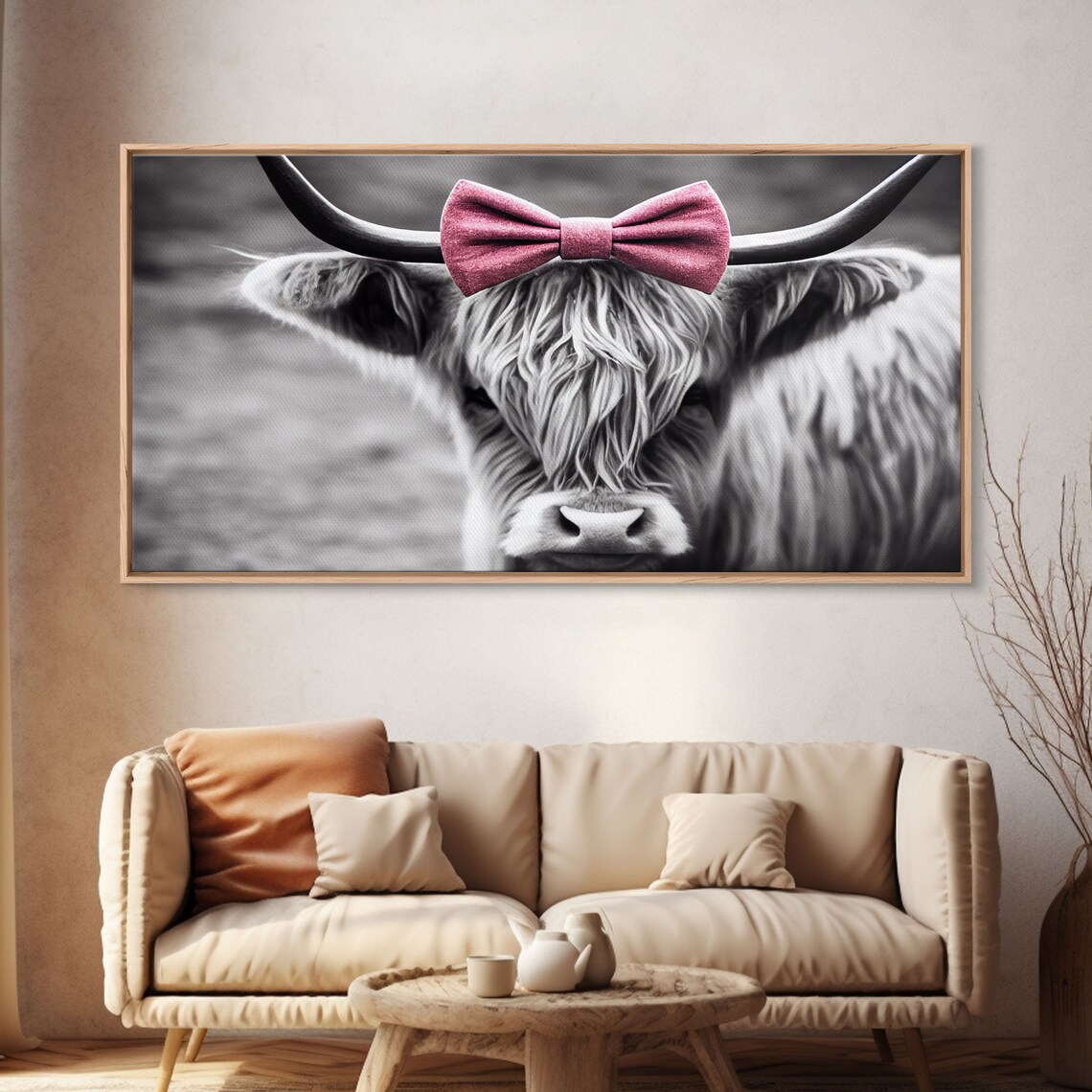 Highland Cattle Black & White Art Print, Rustic Cow - Image 4