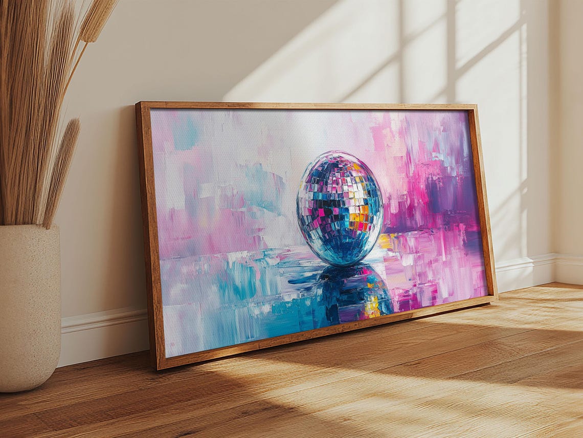 Disco Ball On Pink Blue Abstract Background Retro Glam Art Poster - Image 2
