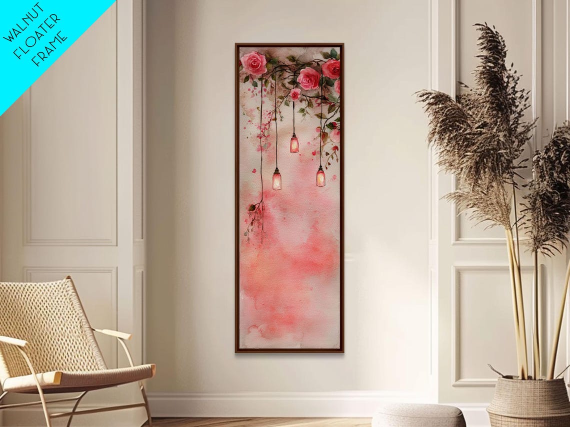 Pink Roses Hanging Lanterns Romantic Watercolor Boho Art Poster - Image 4