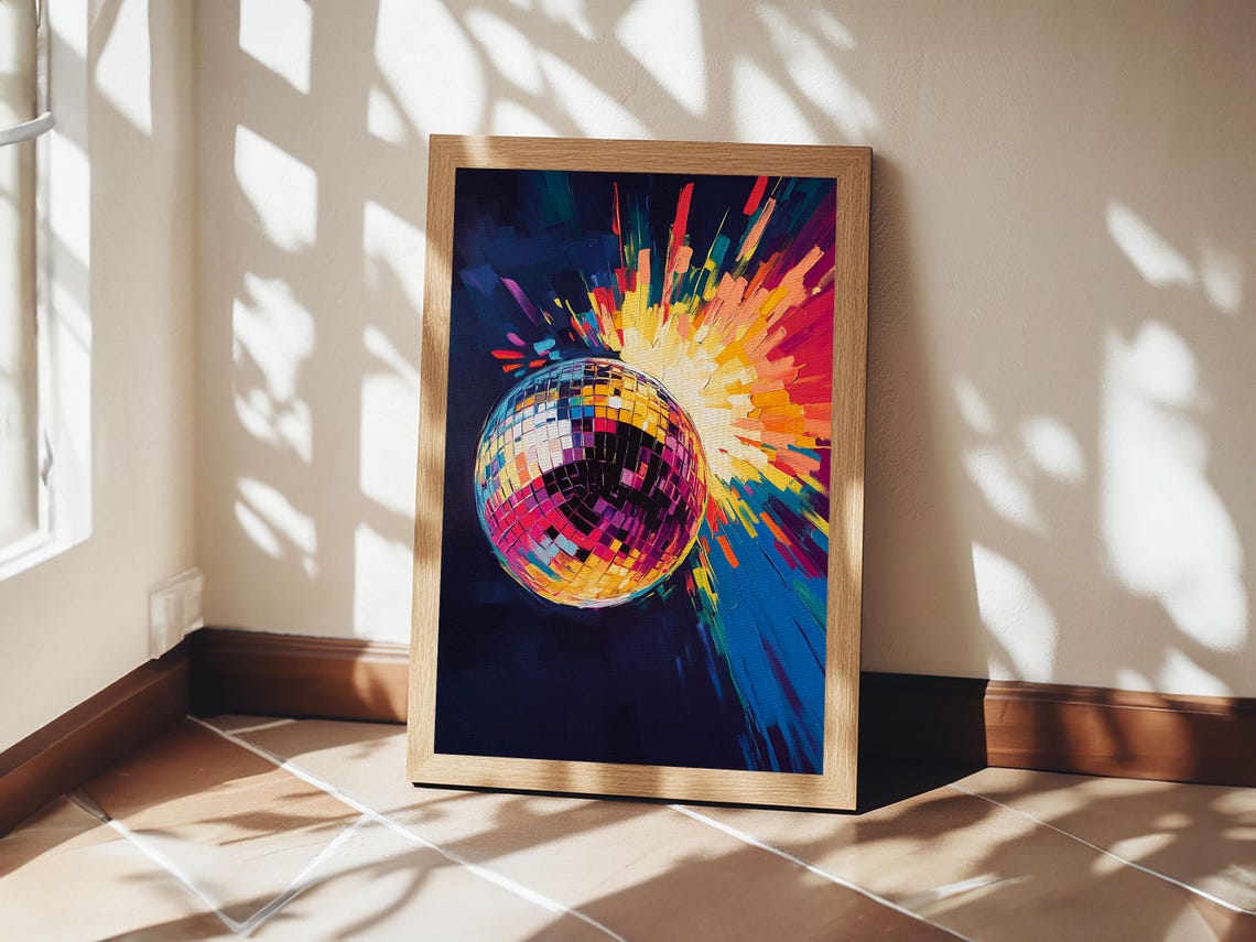 Exploding Disco Ball Neon Light Burst Colorful Dance Art Poster - Image 3