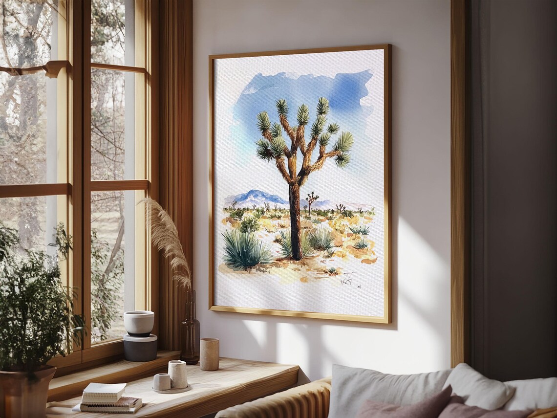 Joshua Tree Desert Landscape Watercolor California Art Poster - Image 3